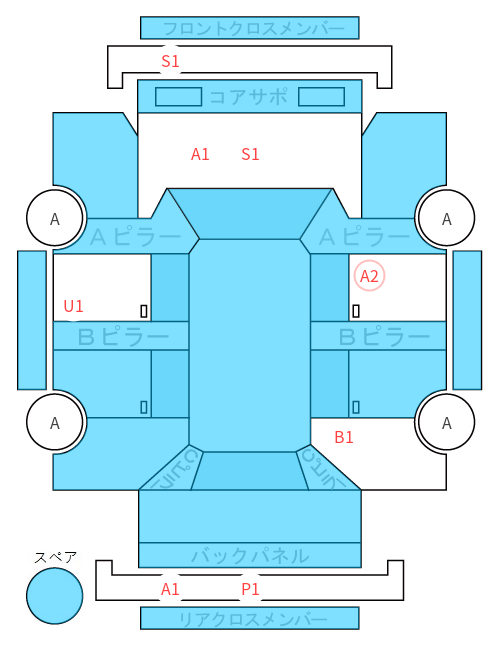 Body condition diagram (damage marks, Japanese labels)