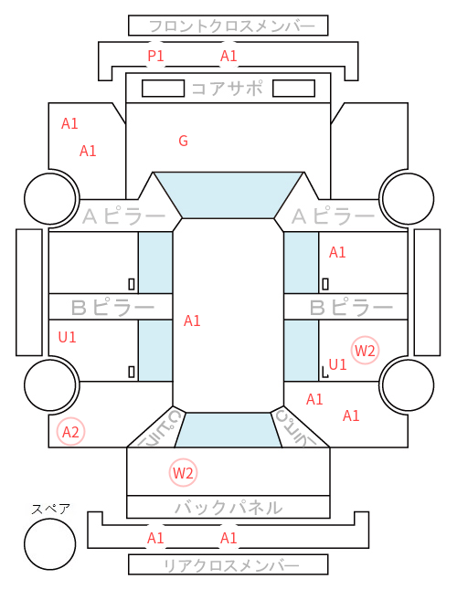 Body condition diagram (damage marks, Japanese labels)