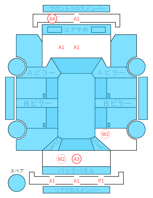 Body condition diagram (damage marks, Japanese labels)