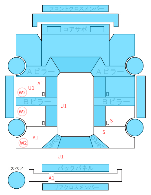 Body condition diagram (damage marks, Japanese labels)