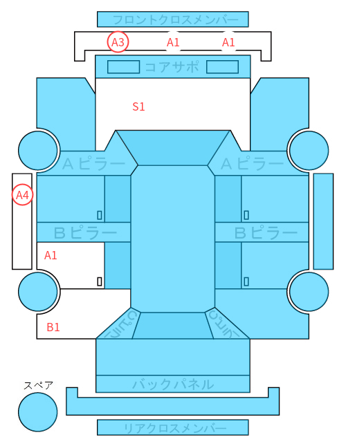 Body condition diagram (damage marks, Japanese labels)