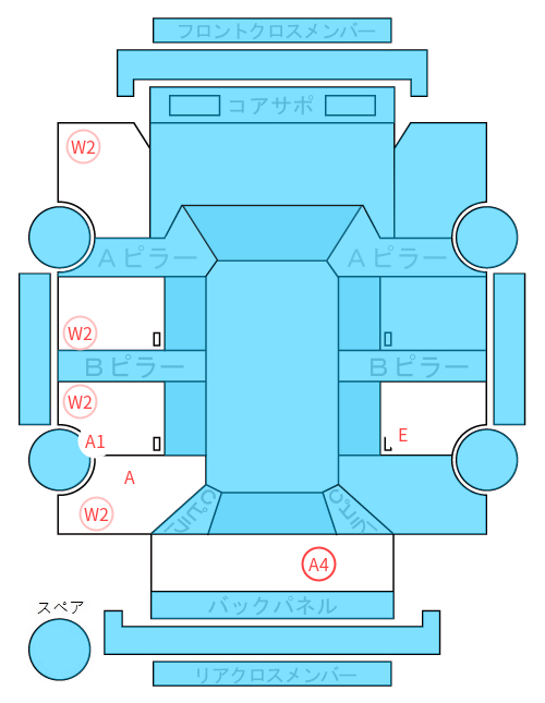 Body condition diagram (damage marks, Japanese labels)