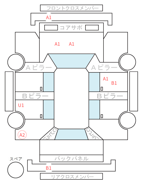 Body condition diagram (damage marks, Japanese labels)