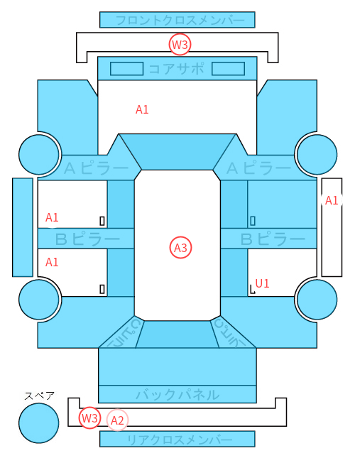 Body condition diagram (damage marks, Japanese labels)