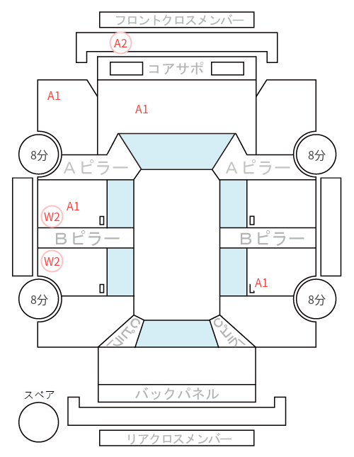 Body condition diagram (damage marks, Japanese labels)