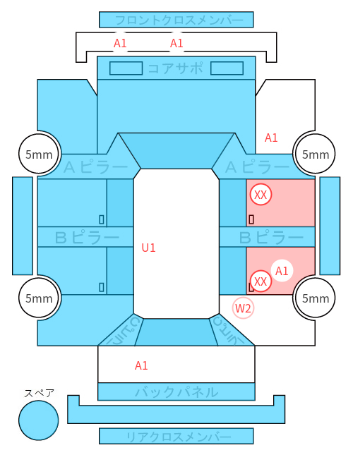 Body condition diagram (damage marks, Japanese labels)