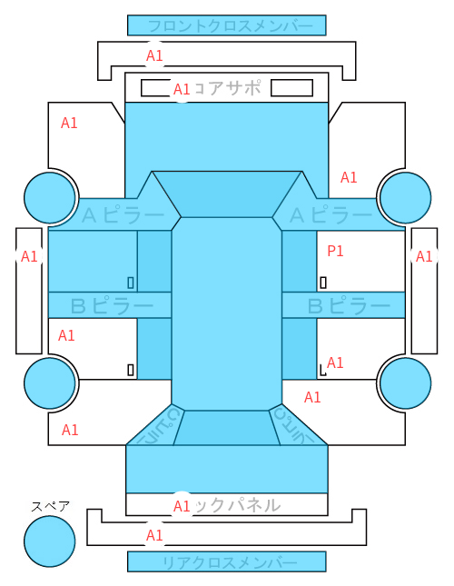 Body condition diagram (damage marks, Japanese labels)