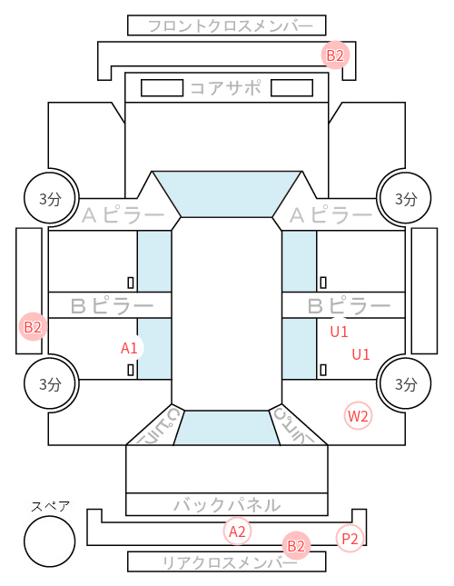Body condition diagram (damage marks, Japanese labels)
