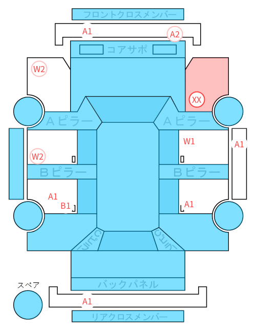 Body condition diagram (damage marks, Japanese labels)