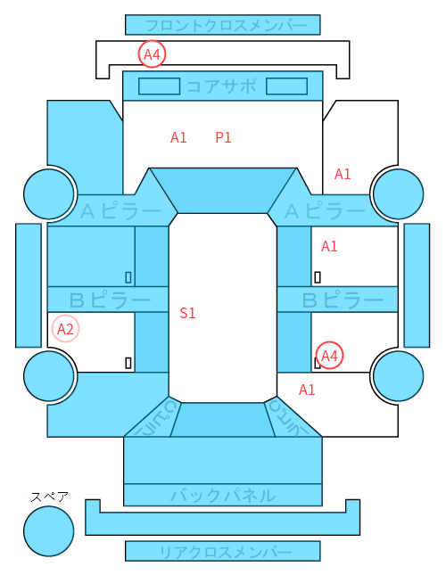 Body condition diagram (damage marks, Japanese labels)