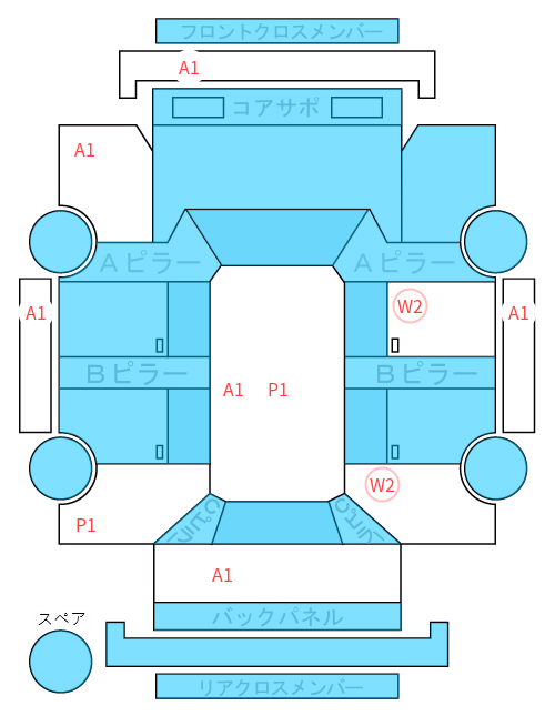 Body condition diagram (damage marks, Japanese labels)