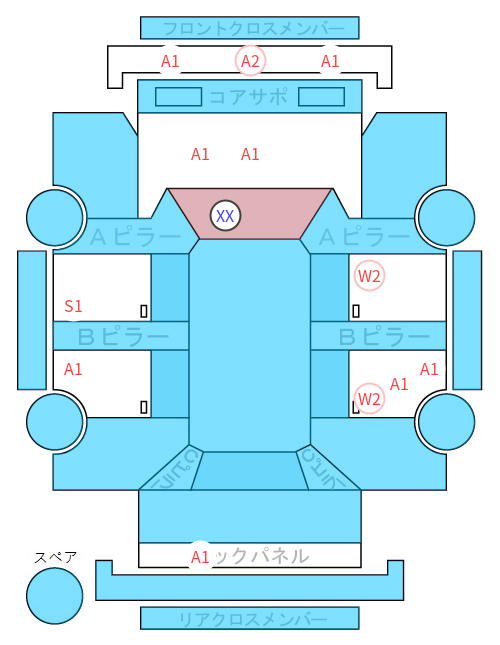 Body condition diagram (damage marks, Japanese labels)