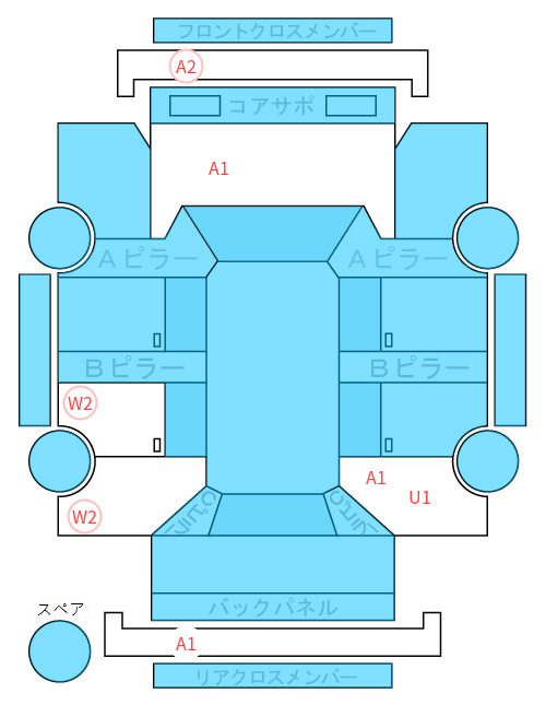 Body condition diagram (damage marks, Japanese labels)