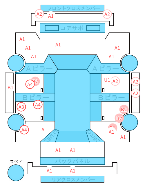 Body condition diagram (damage marks, Japanese labels)