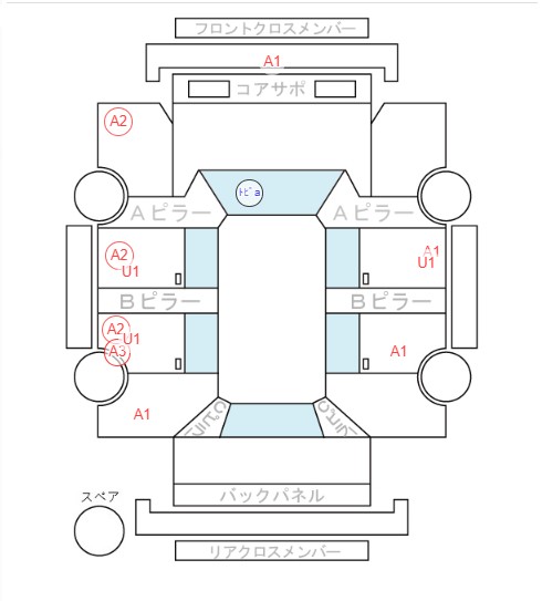 Body condition diagram (damage marks, Japanese labels)