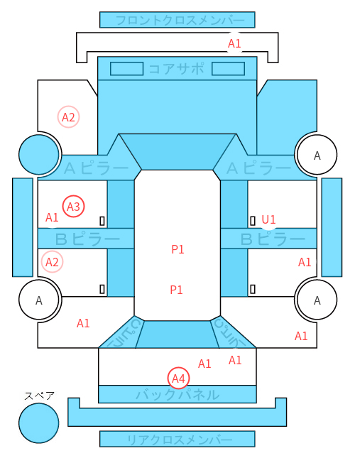 Body condition diagram (damage marks, Japanese labels)