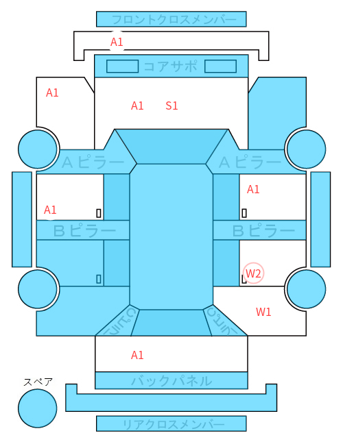 Body condition diagram (damage marks, Japanese labels)