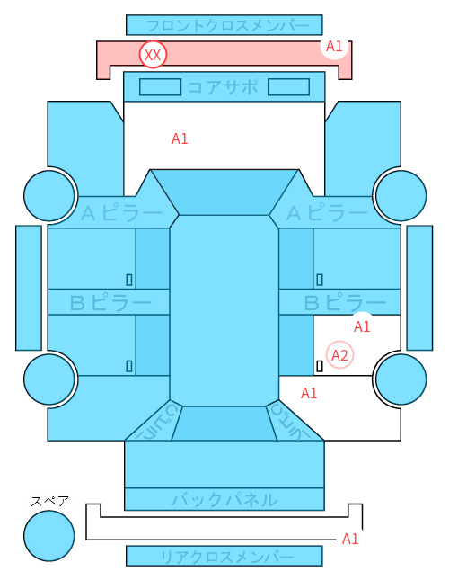 Body condition diagram (damage marks, Japanese labels)