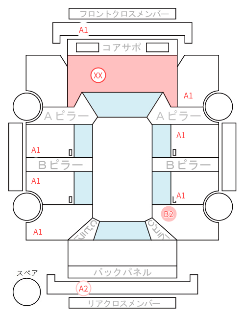 Body condition diagram (damage marks, Japanese labels)