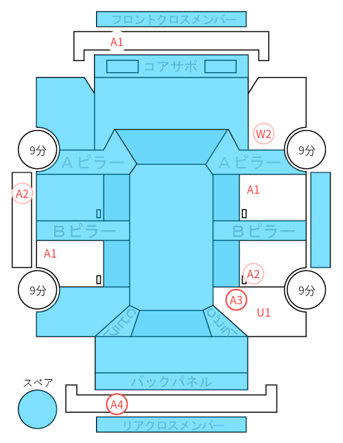 Body condition diagram (damage marks, Japanese labels)
