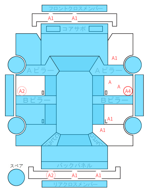 Body condition diagram (damage marks, Japanese labels)