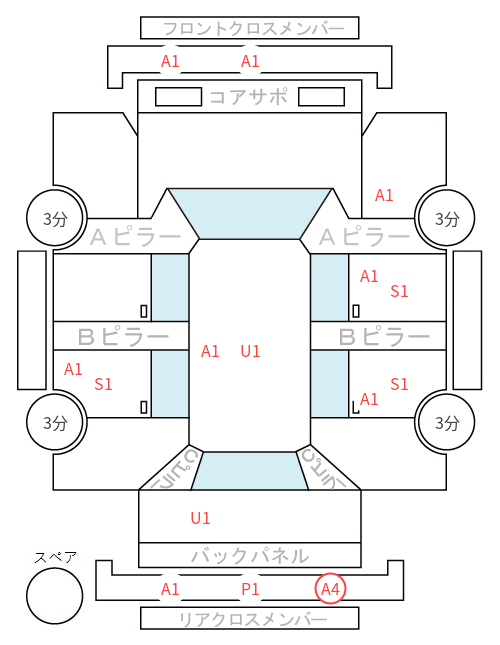 Body condition diagram (damage marks, Japanese labels)