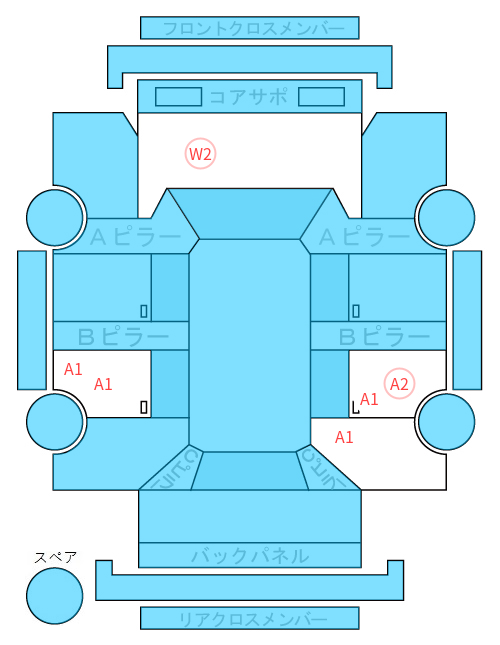 Body condition diagram (damage marks, Japanese labels)