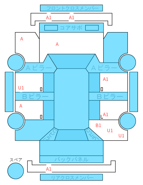 Body condition diagram (damage marks, Japanese labels)