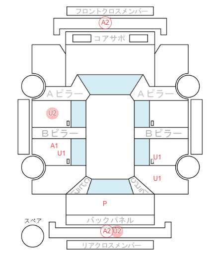 Body condition diagram (damage marks, Japanese labels)