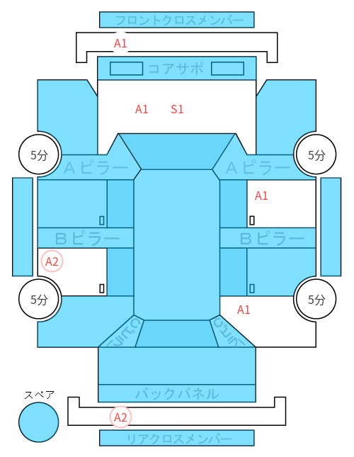 Body condition diagram (damage marks, Japanese labels)