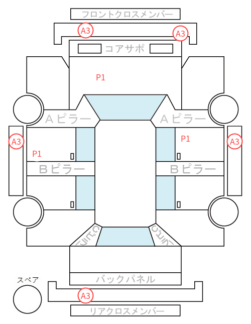 Body condition diagram (damage marks, Japanese labels)