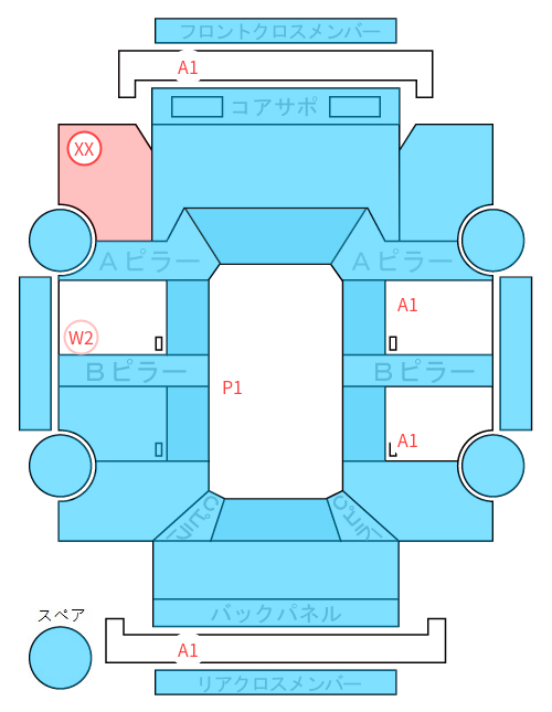 Body condition diagram (damage marks, Japanese labels)