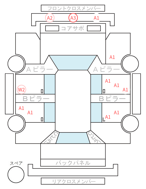 Body condition diagram (damage marks, Japanese labels)