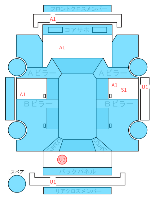 Body condition diagram (damage marks, Japanese labels)
