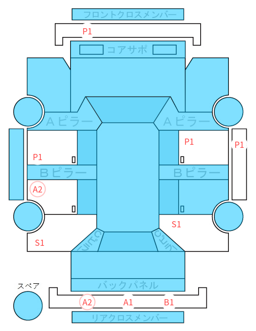 Body condition diagram (damage marks, Japanese labels)