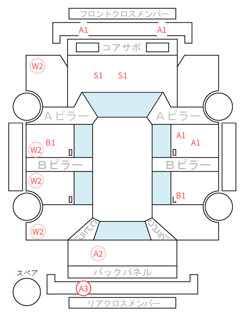 Body condition diagram (damage marks, Japanese labels)