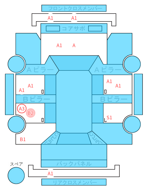 Body condition diagram (damage marks, Japanese labels)