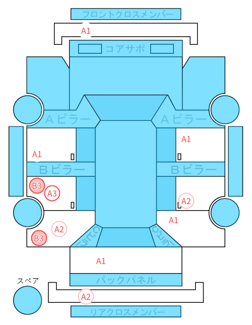 Body condition diagram (damage marks, Japanese labels)
