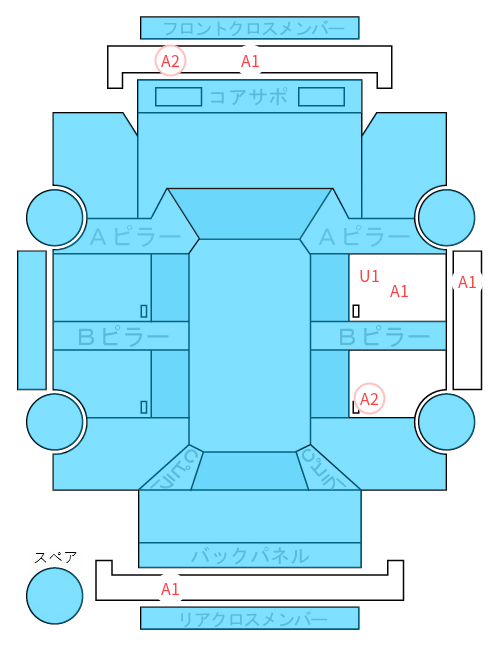 Body condition diagram (damage marks, Japanese labels)