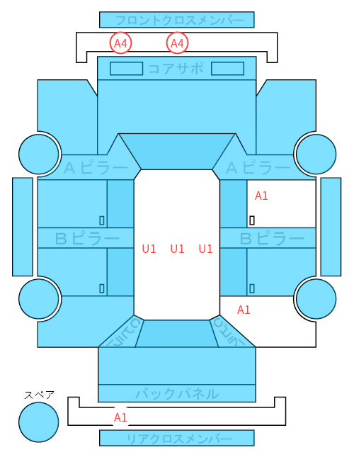 Body condition diagram (damage marks, Japanese labels)
