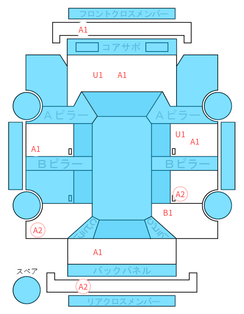 Body condition diagram (damage marks, Japanese labels)
