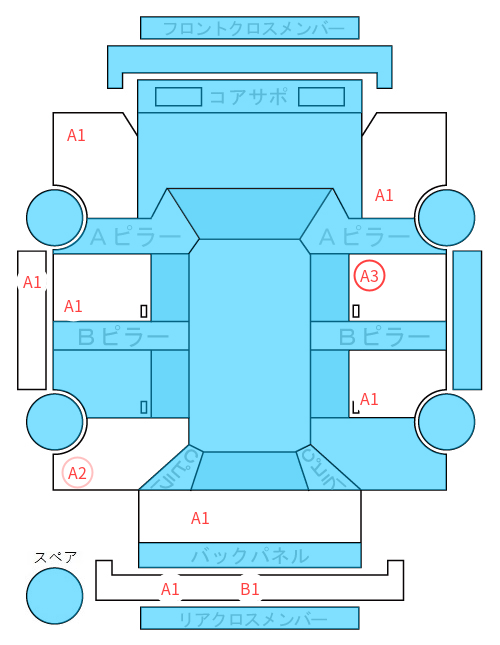 Body condition diagram (damage marks, Japanese labels)