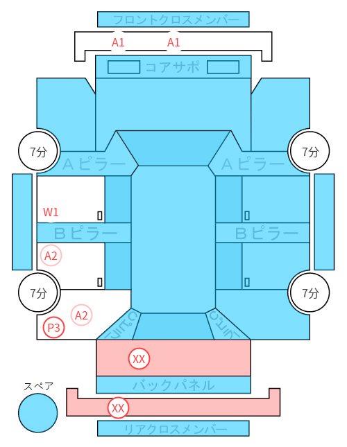 Body condition diagram (damage marks, Japanese labels)