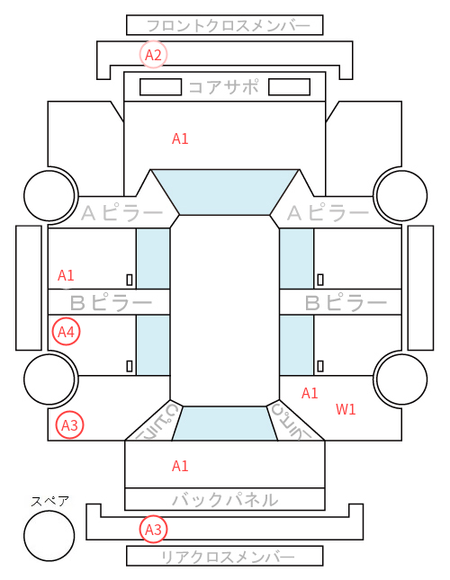 Body condition diagram (damage marks, Japanese labels)