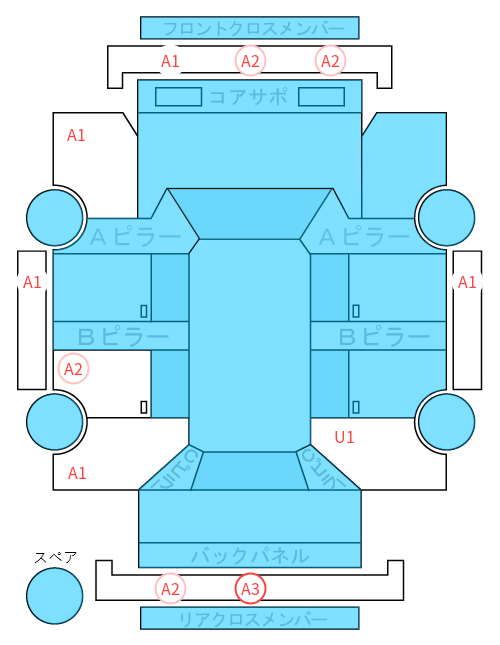 Body condition diagram (damage marks, Japanese labels)