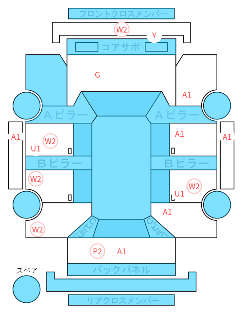 Body condition diagram (damage marks, Japanese labels)