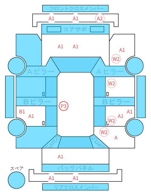 Body condition diagram (damage marks, Japanese labels)