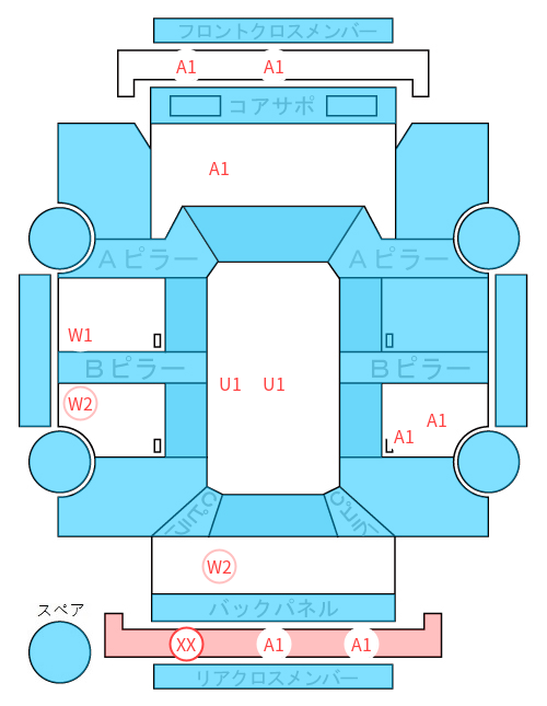 Body condition diagram (damage marks, Japanese labels)