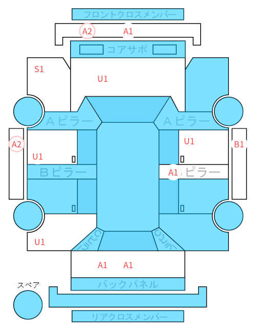 Body condition diagram (damage marks, Japanese labels)