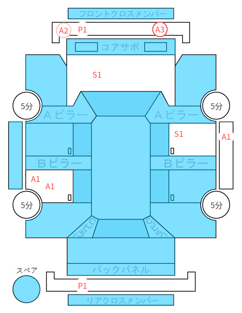 Body condition diagram (damage marks, Japanese labels)